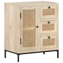 Dressoir 60X35X70 Cm Massief Mangohout En Natuurlijk Riet