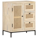 Dressoir 60X35X70 Cm Massief Mangohout En Natuurlijk Riet