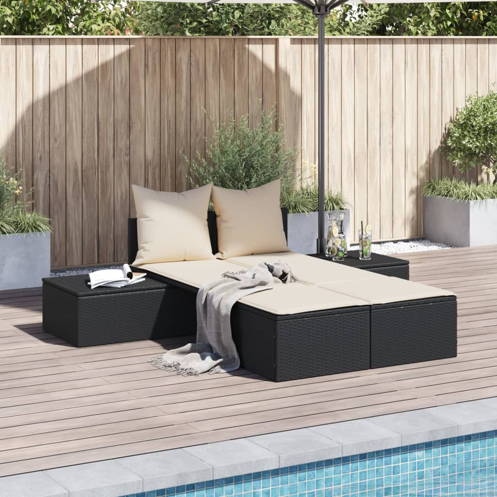 Ligbed 2-Persoons Met Kussens Poly Rattan Beige