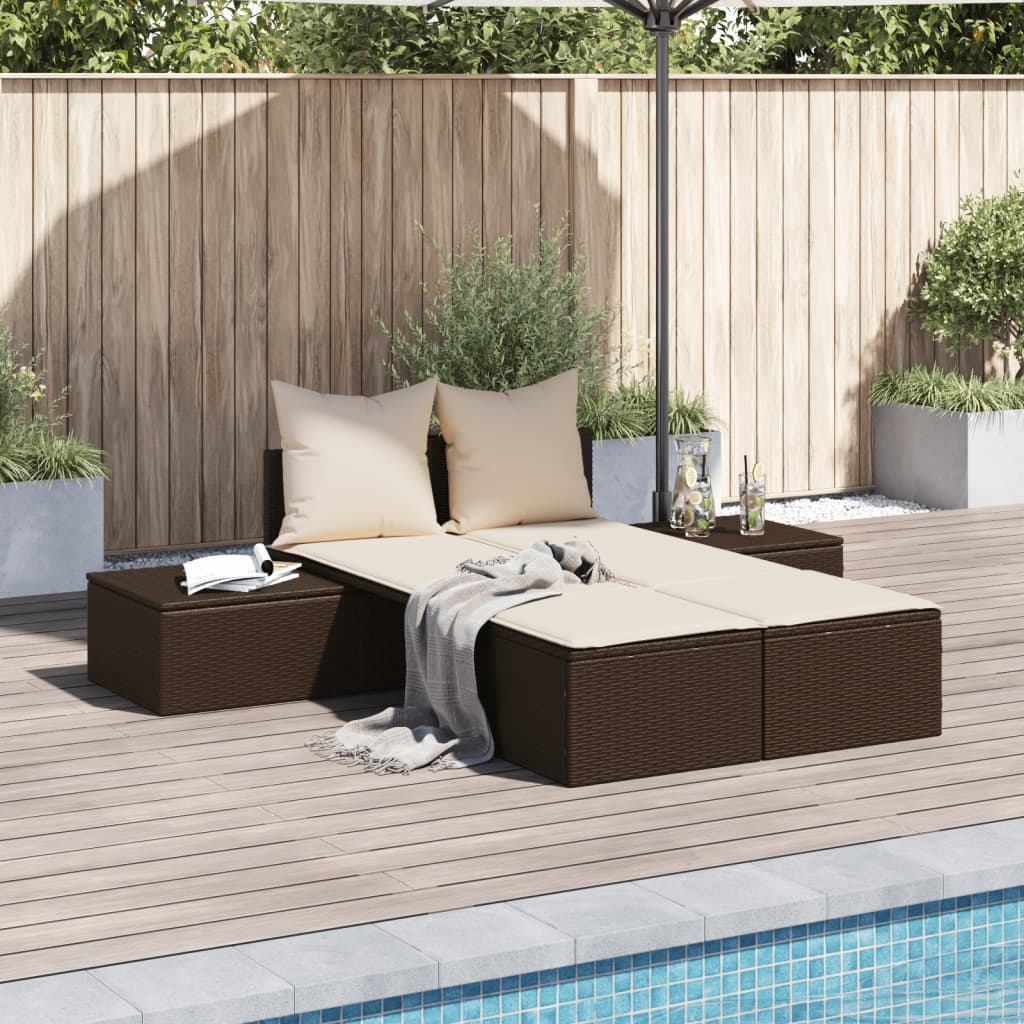 Ligbed 2-Persoons Met Kussens Poly Rattan Beige