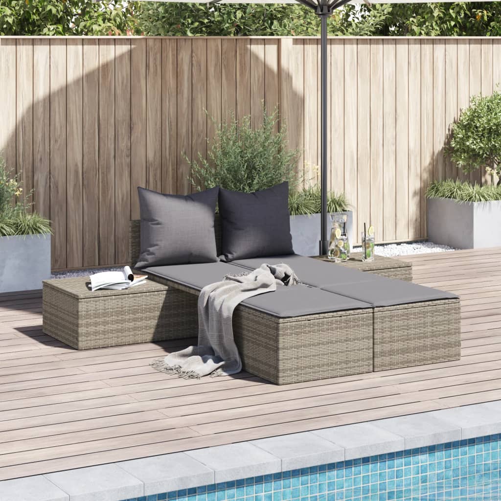 Ligbed 2-Persoons Met Kussens Poly Rattan Beige