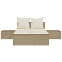 Ligbed 2-Persoons Met Kussens Poly Rattan Beige