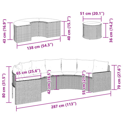 3-Delige Loungeset Halfrond Poly Rattan