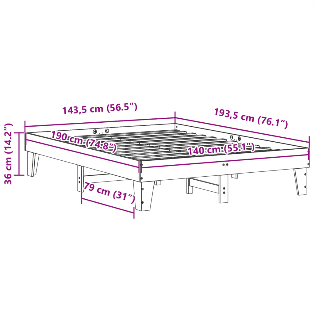 Bedframe Zonder Matras Massief Grenenhout