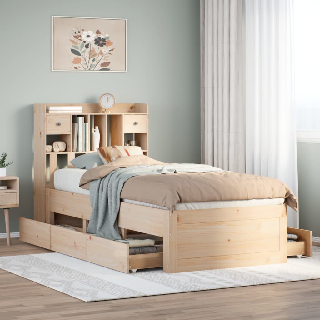 Bed Met Boekenkast Zonder Matras Grenenhout