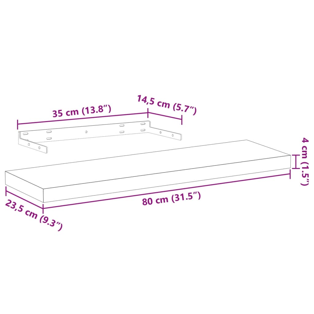 Wandschap 80X23,5X4 Cm Bewerkt Hout