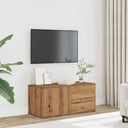 Tv-Meubel 80X34X35,5 Cm Bewerkt Hout Artisanaal Eikenkleur